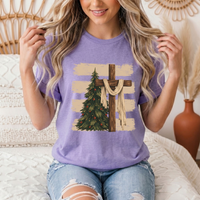 Rustic Cross & Christmas Tree Christian Graphic Tee