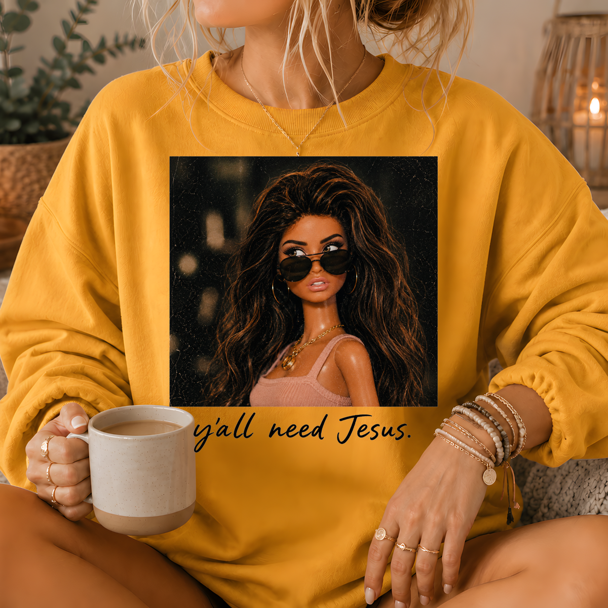 Y'all Need Jesus Fashion Doll Crewneck Sweatshirt
