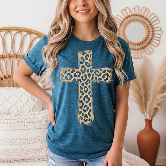 Leopard Print Cross Christian Graphic Tee