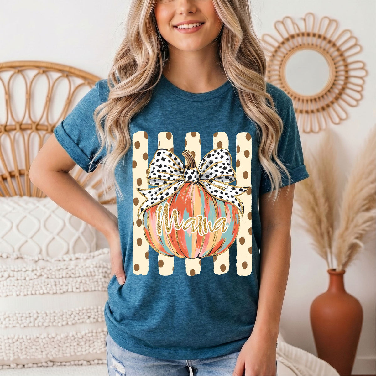 Mama Pumpkin & Spotted Bow Fall Graphic Tee