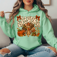Grandma Thanksgiving Patchwork Turkey Bow Graphic Hoodie