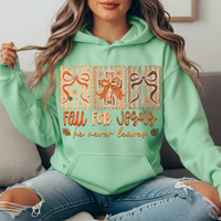 Fall for Jesus He Never Leaves Bow Cross Graphic Hoodie