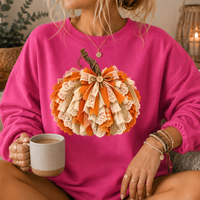 Rustic Lace & Burlap Pumpkin Graphic Crewneck Sweatshirt