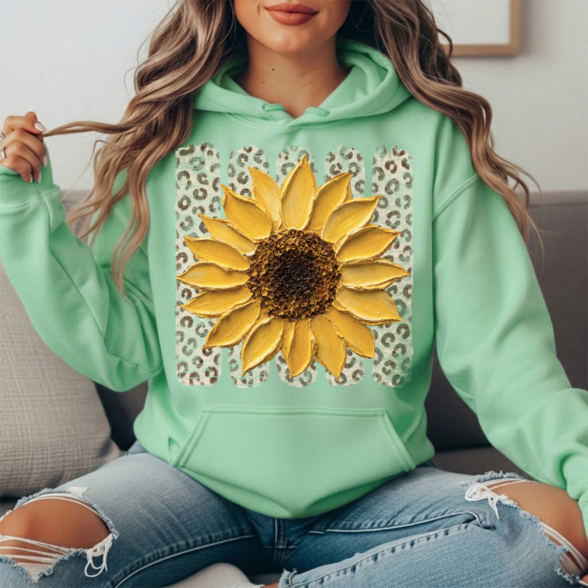 Sunflower Leopard Stripe Graphic Hoodie