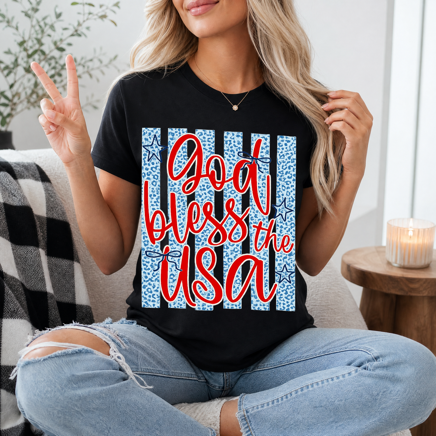 God Bless The USA Cheetah Blue Premium Graphic Tee