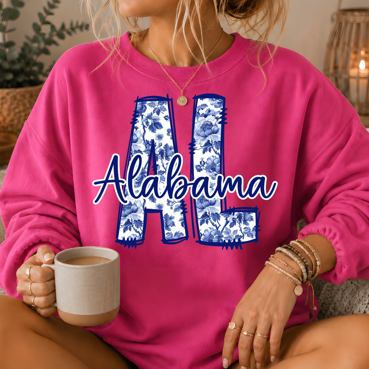 Alabama Blue Floral AL Crewneck Sweatshirt