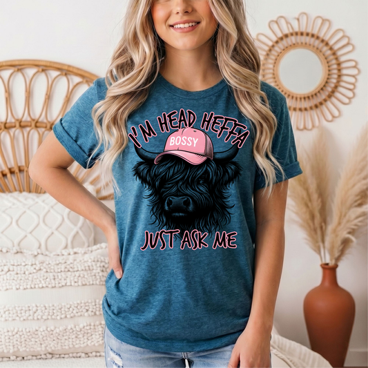 I'm Head Heffa Highland Cow Pink Bossy Cap Graphic Tee