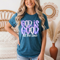 God Is Good All the Time Purple Bow Graphic Tee