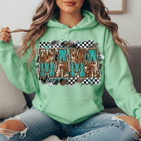 Turquoise Cowhide Mama Western Graphic Hoodie