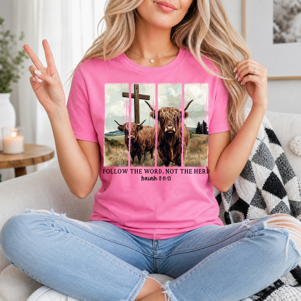 Follow the Word, Not the Herd Highland Cow Graphic Tee