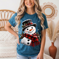 Snowman Buffalo Plaid Scarf Christmas Graphic Tee