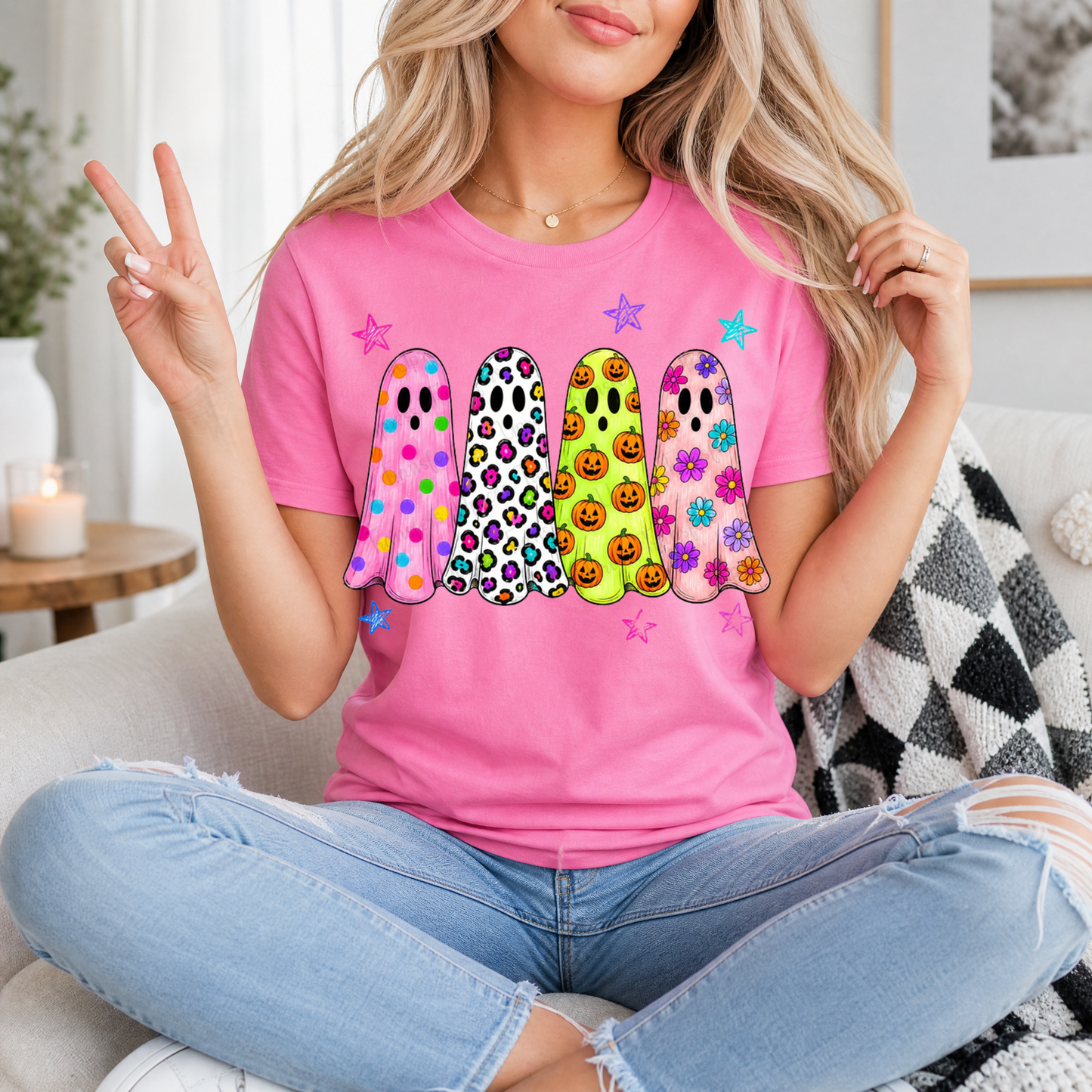 Neon Trendy Patterned Ghost Premium Graphic Tee