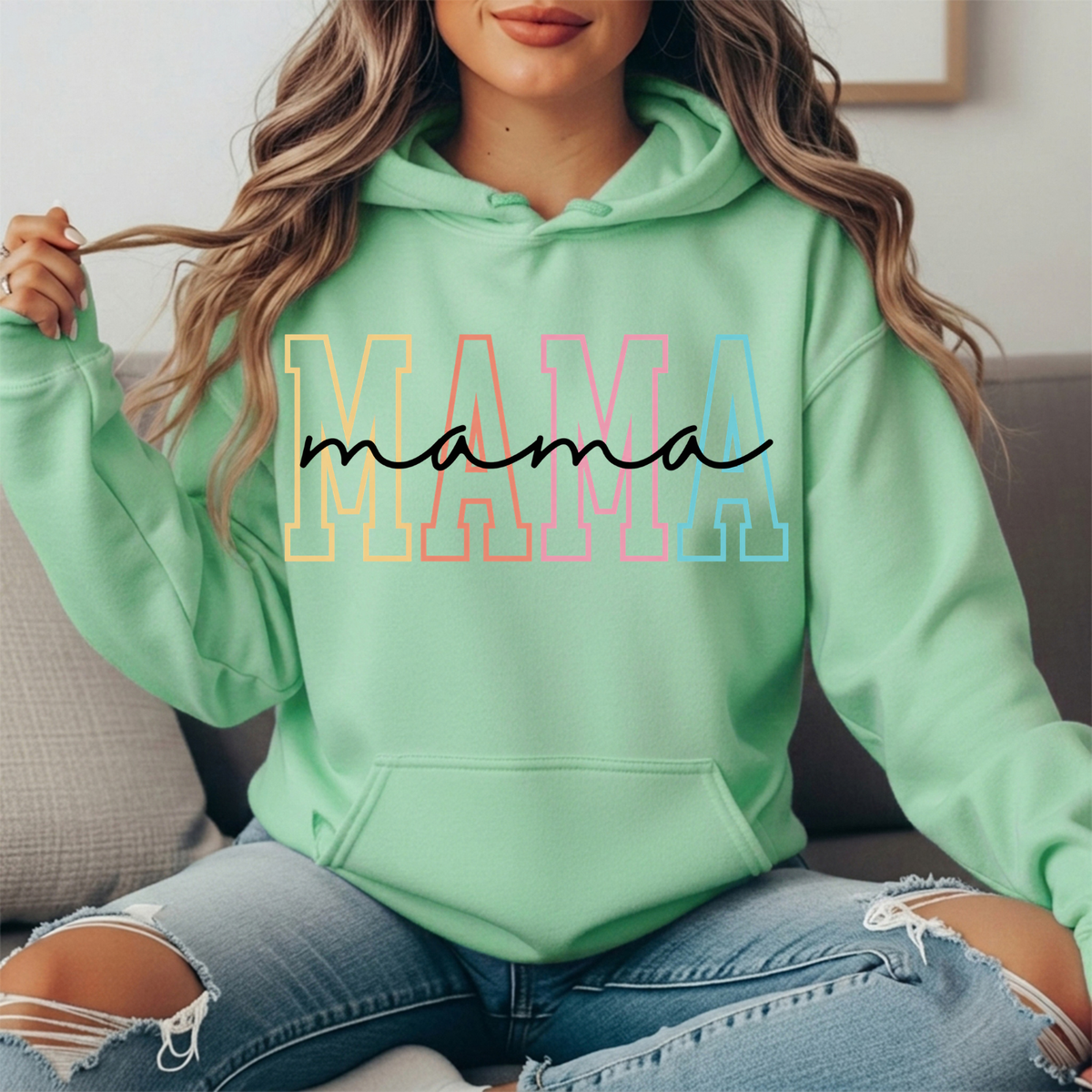 Pastel Mama Outline Graphic Hoodie