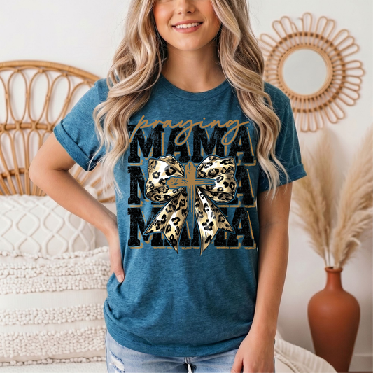 Praying Mama Leopard Bow & Cross Graphic Tee