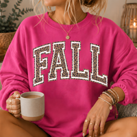 Fall Leopard Print Varsity Crewneck Sweatshirt