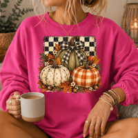 Pumpkin Plaid Bow Floral Crewneck Sweatshirt