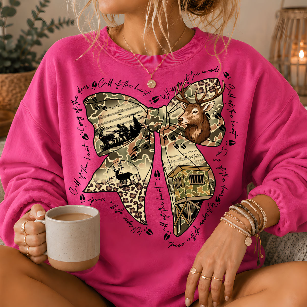 Camo Deer Hunting Bow Crewneck Sweatshirt
