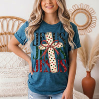 Jesus Christmas Cross & Bow Graphic Tee