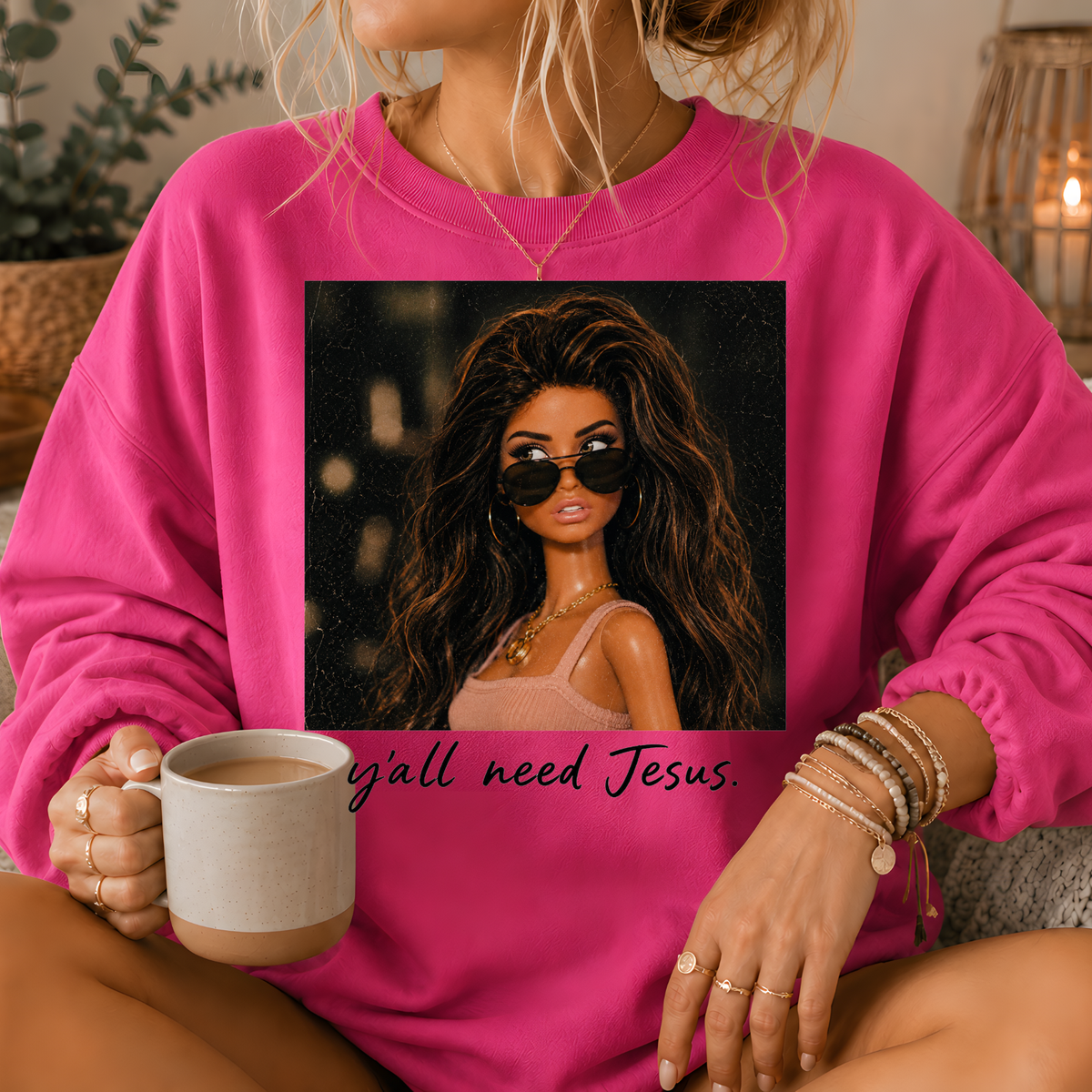 Y'all Need Jesus Fashion Doll Crewneck Sweatshirt