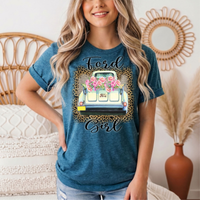 Ford Girl Floral Vintage Truck & Leopard Graphic Tee