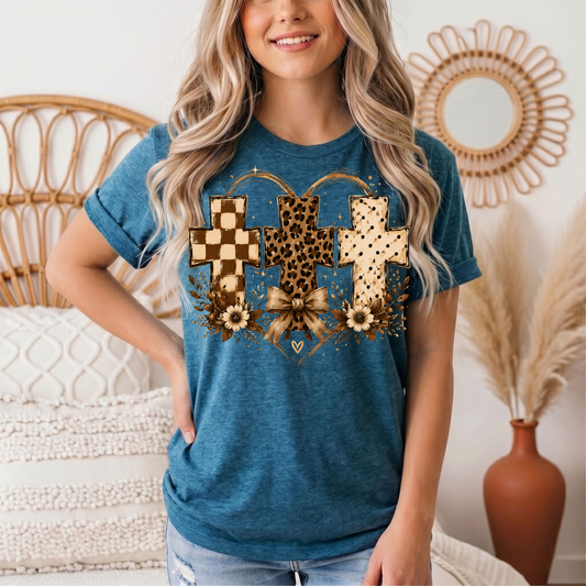 Christian Cross Trio Floral & Bow Graphic Tee