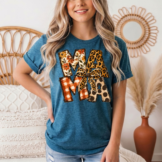 Fall Mama Floral & Leopard Bow Graphic Tee