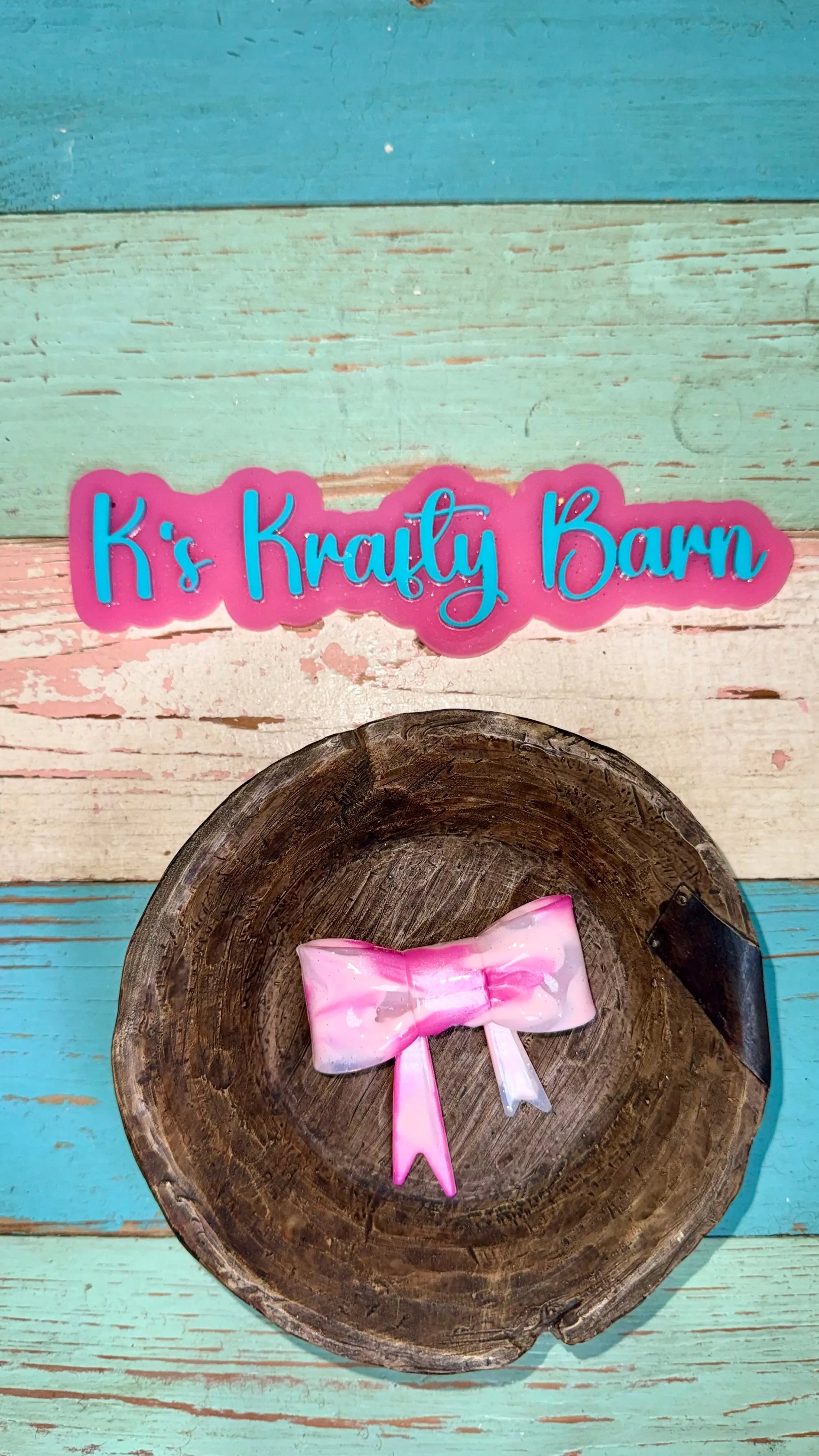 Silicone Focal Bead- Pink swirl Opal bow K's Krafty Barn