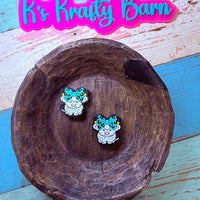 Silicone Focal Bead-Baby Highland with teal bow K's Krafty Barn