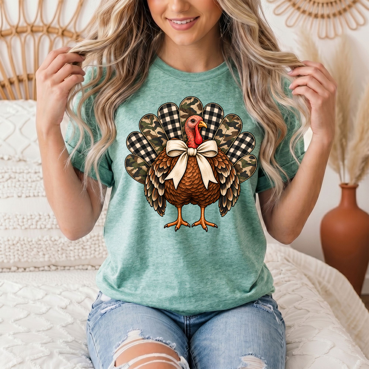Camo & Buffalo Check Turkey Thanksgiving Graphic Tee