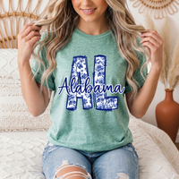 Alabama Blue Floral AL Graphic Tee