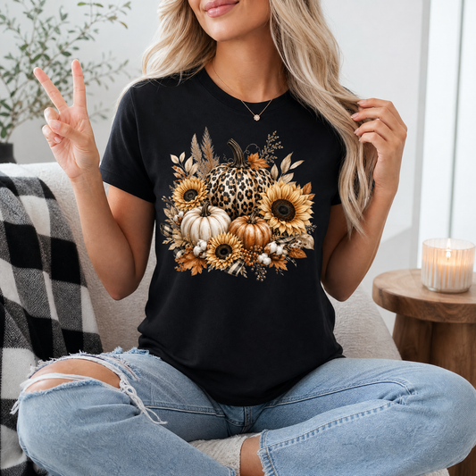 Leopard Pumpkin Sunflower Premium Graphic Tee