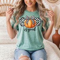 God Is Good Pumpkin & Gingham Bow Graphic Tee