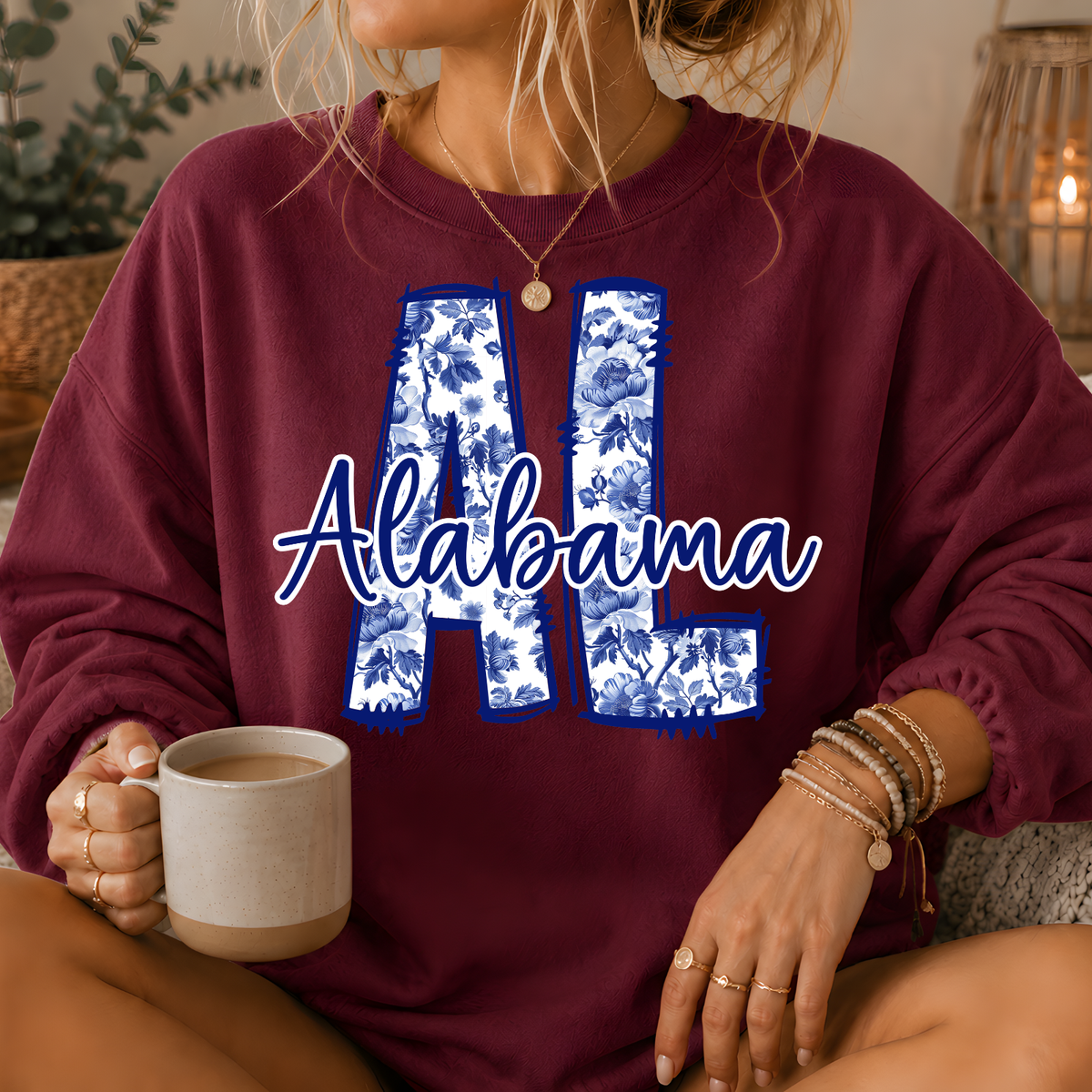 Alabama Blue Floral AL Crewneck Sweatshirt