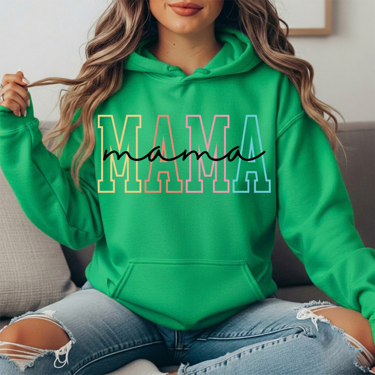 Pastel Mama Outline Graphic Hoodie