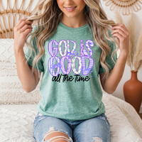 God Is Good All the Time Purple Bow Graphic Tee