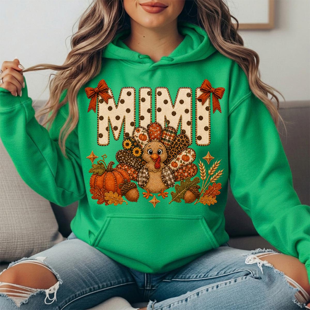 Mimi Thanksgiving Turkey & Rust Bows Graphic Hoodie