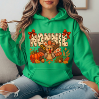 Nonnie Thanksgiving Patchwork Turkey Bow Graphic Hoodie