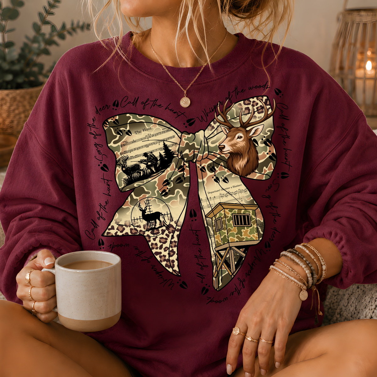 Camo Deer Hunting Bow Crewneck Sweatshirt