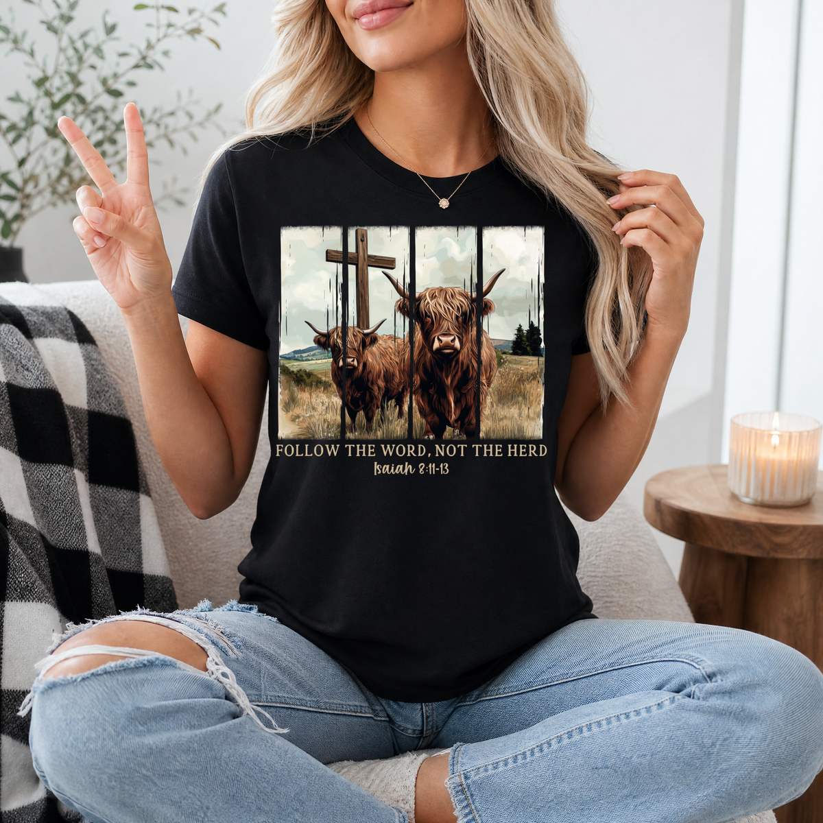 Follow the Word, Not the Herd Highland Cow Graphic Tee