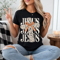 Jesus Lace Cross & Gingham Bow Christian Graphic Tee