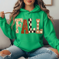 Fall Floral Checkerboard Pumpkin Lettering Graphic Hoodie