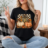 Rustic Fall Pumpkin Trio & Gingham Bow Graphic Tee