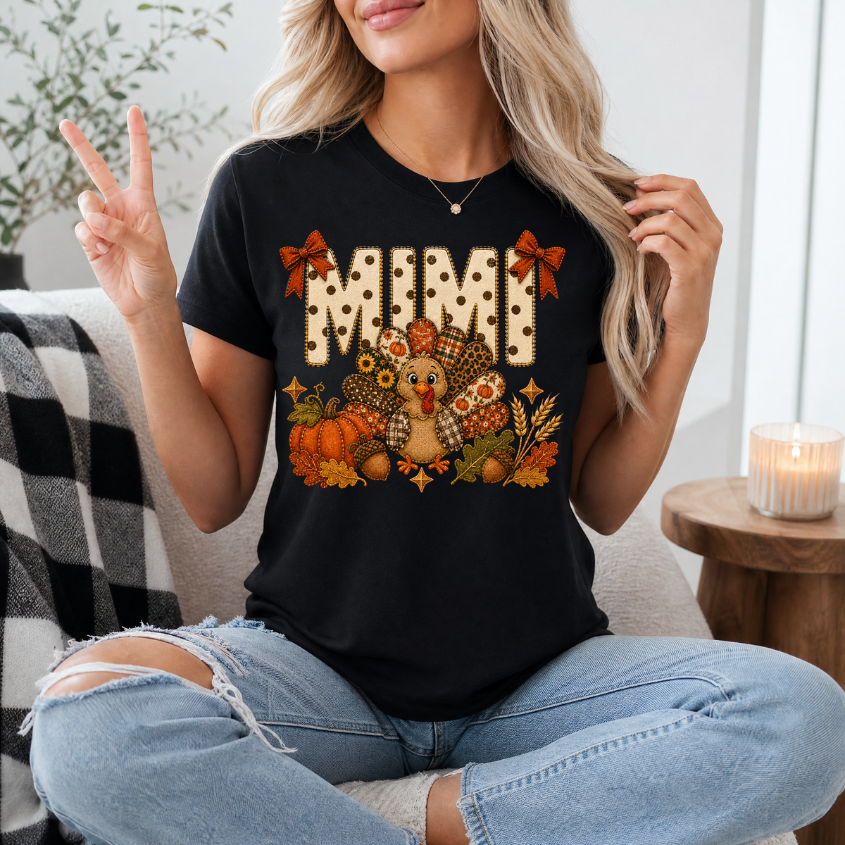 Mimi Thanksgiving Turkey & Bow Graphic Tee