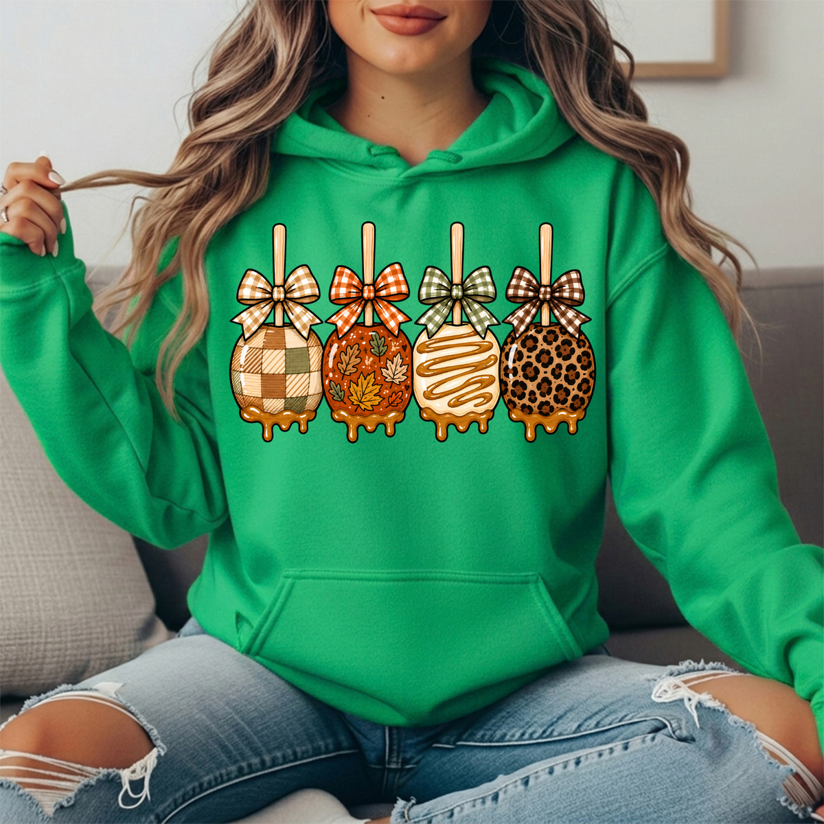 Fall Caramel Apples & Gingham Bows Graphic Hoodie
