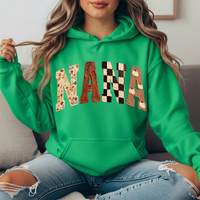 Nana Fall Floral, Checkerboard & Pumpkin Graphic Hoodie