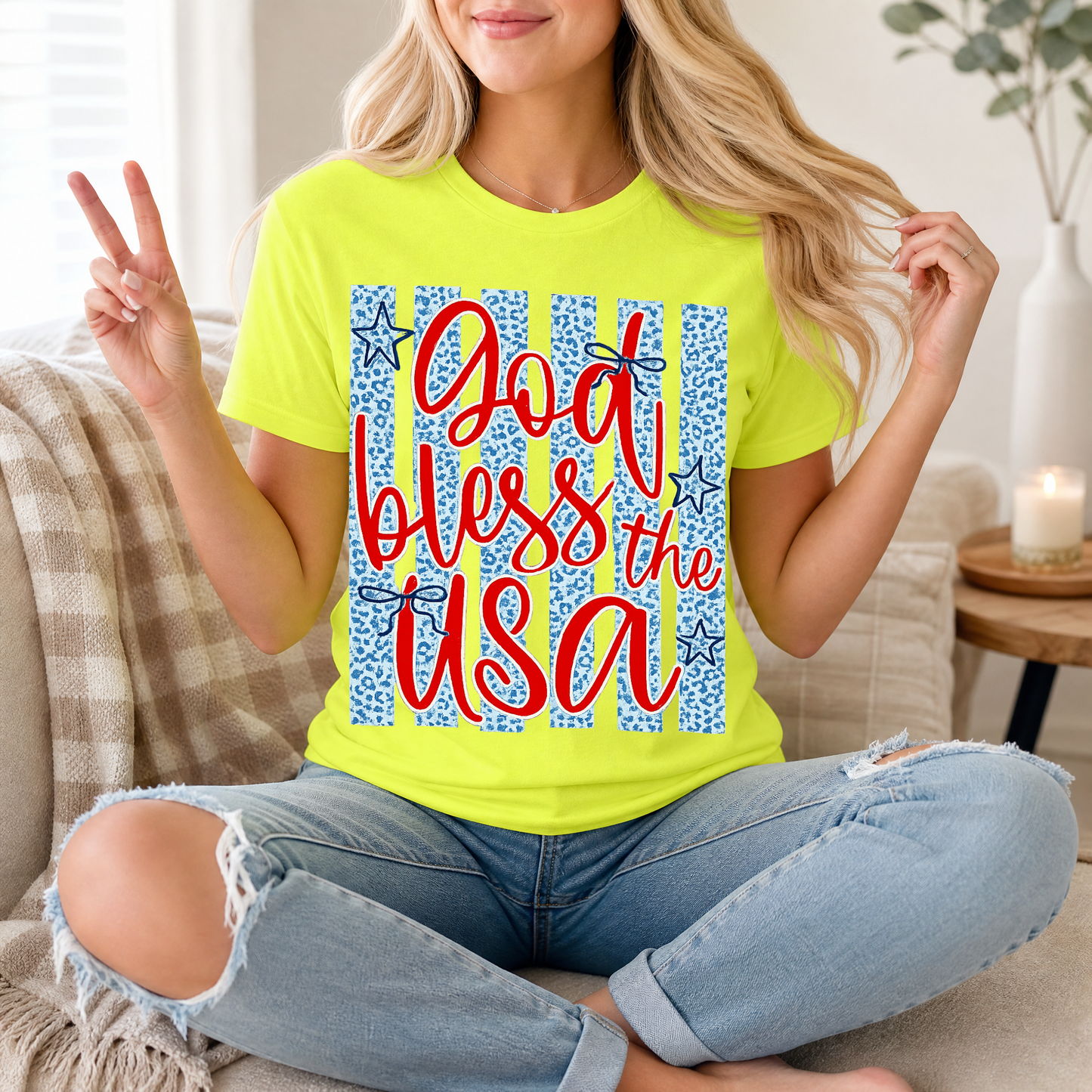 God Bless The USA Cheetah Blue Premium Graphic Tee