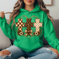 Three Crosses Leopard Floral Bow Graphic Hoodie