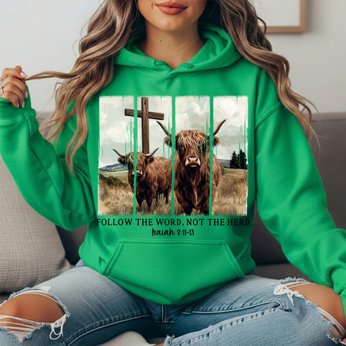 Follow the Word Not the Herd Highland Cow Graphic Hoodie
