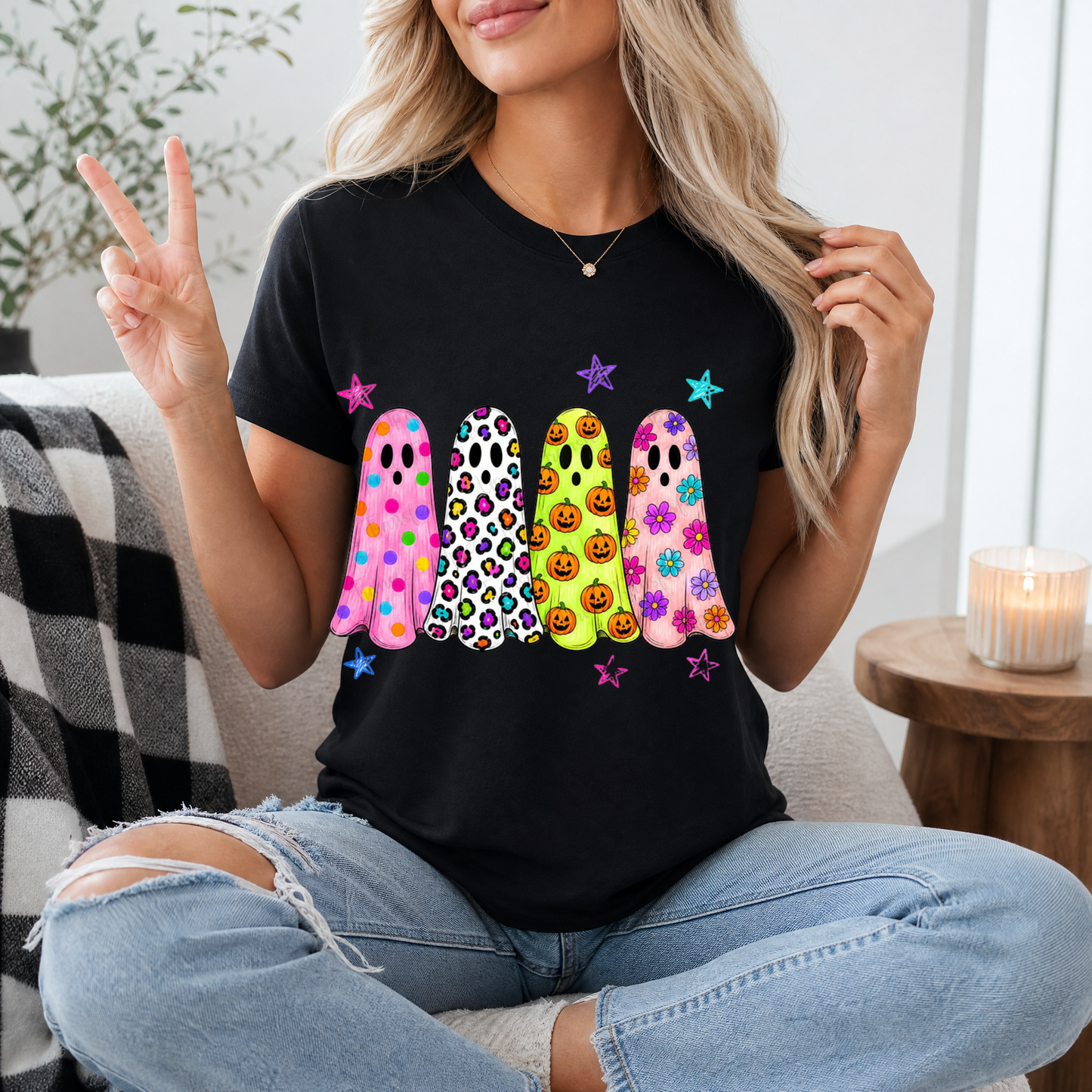 Neon Trendy Patterned Ghost Premium Graphic Tee