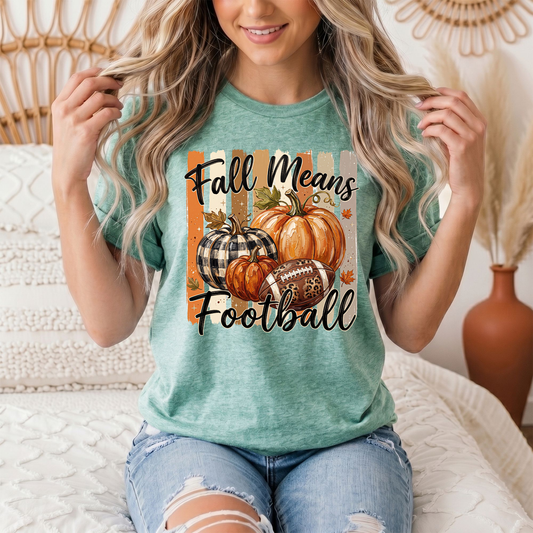Fall Means Football Pumpkin Graphic Tee